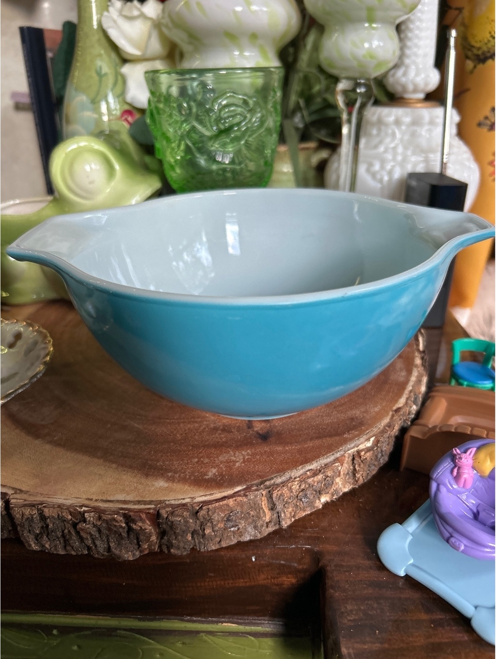 Vintage Pyrex Turquoise Blue Mixing Bowl with White Interior